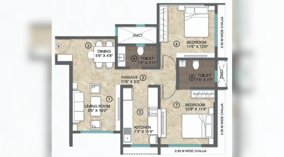 S-B-Infra-Azura-Height-2BHK-730sqft-unit-Plan